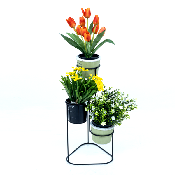 3-Tier Faux Flower Arrangement with Tulips, Daffodils and Petunias