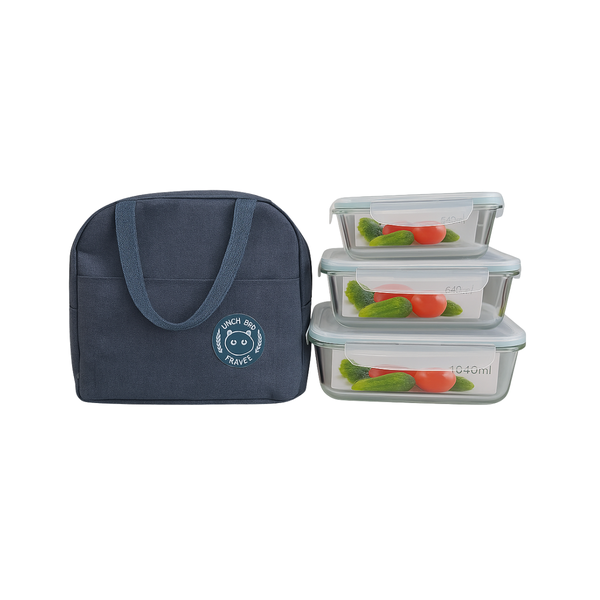 Glass Lunch Container Set with Bag | 3-Piece