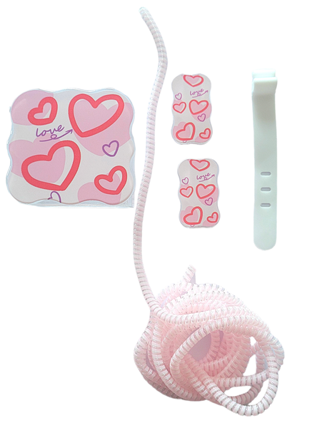 5pcs Heart Print Decor Charger Head Cover &amp; Data cable Protector Set