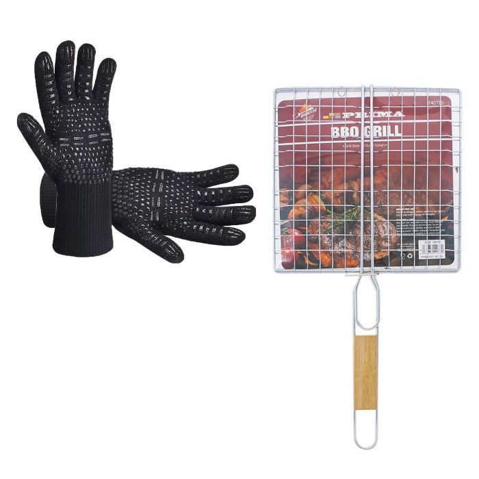 Braai Master Combo: Prima UK Grill Basket &amp; Heat-Resistant Gloves