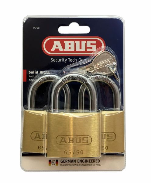 Abus 65 Padlock 50mm Keyed Alike 3 Pack Blister