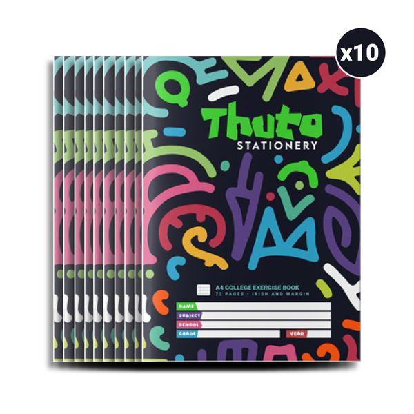 Thuto A4 72 Pages Irish &amp; Margin Exercise Book(Pack of 10)-Classic Edition