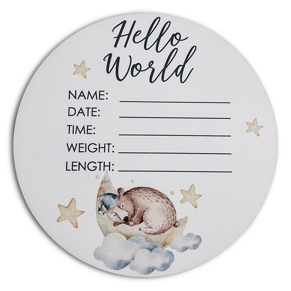 Sleeping Bear Hello World Newborn Announcement Disc