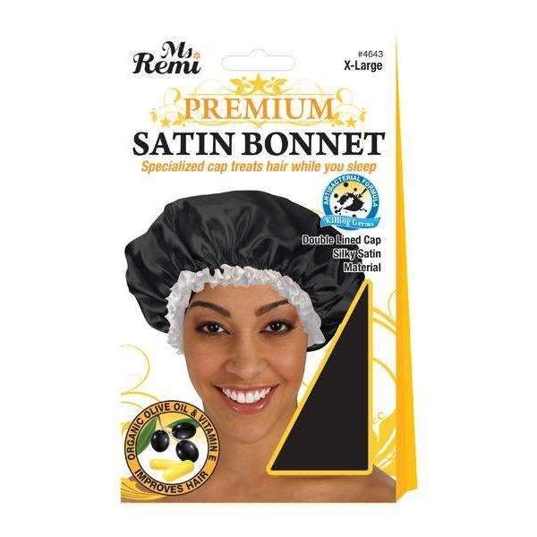 Ann04643 - Ms Remi Premium Satin Bonnet W/Double Lined XL Blk - 4 Pack
