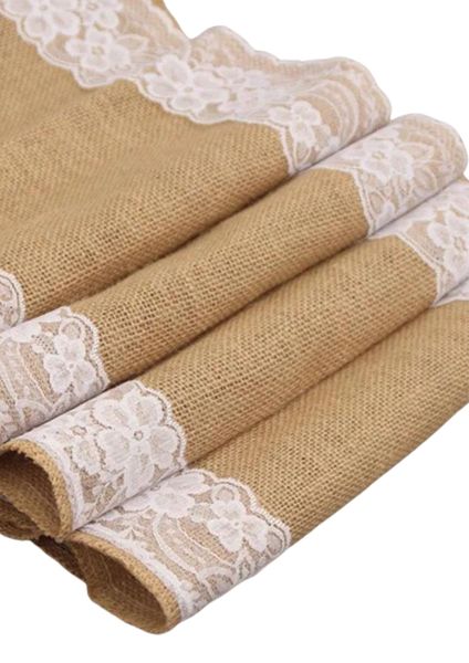 Cotton Rustic Burlap and Lace Table Runner