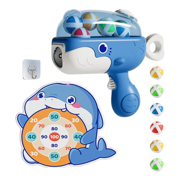 Shooting Game Whale Sticky Gun Set with Target &amp; Hook and 6 Balls for age3+