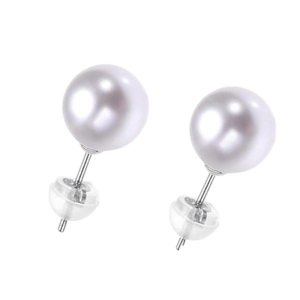 Sterling Silver Pearl Earrings - Cream White - 8mm