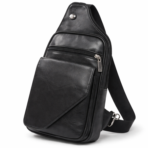 Men's PU Leather Crossbody Sling Bag - Multi-Pocket Chest &amp; Shoulder Bag