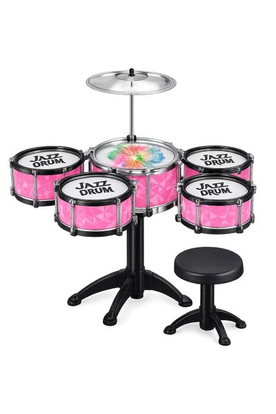 Kids Jazz Drum Set with Stool, Cymbal and Drumsticks