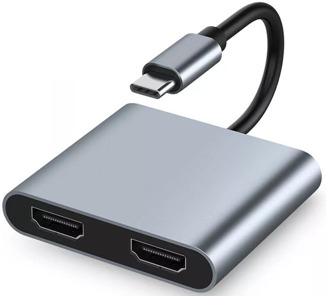 Portable 4 in 1 Type-C to Dual HDMI + USB Type-C HUB Adapter PB