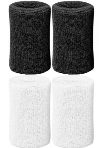 Sweatbands Sport Long Wrist Bands, Breathable Cotton Black And White-4 Pack