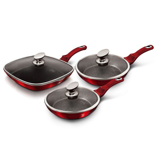 Berlinger Haus 6 Piece Marble Coating Cookware Set - Burgundy Metallic