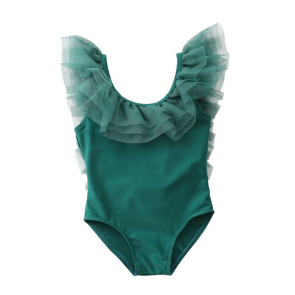 Girls Plain Swimming Costume - Green