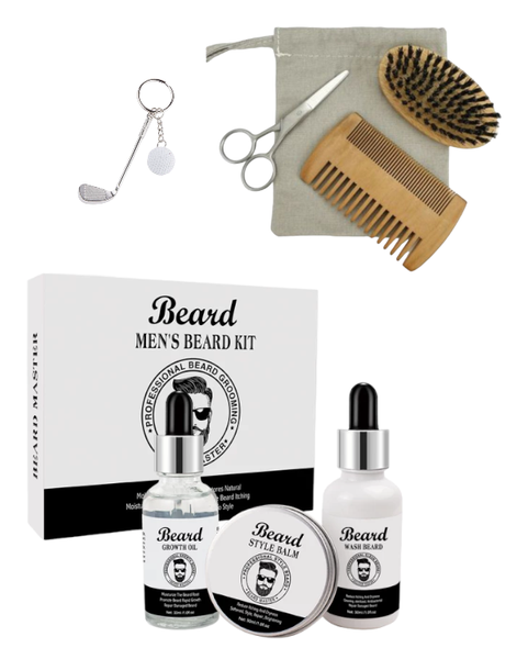 Men's Grooming Kit - Brush/Comb/Scissors with Bag &amp; Golf Club/Ball Keyring