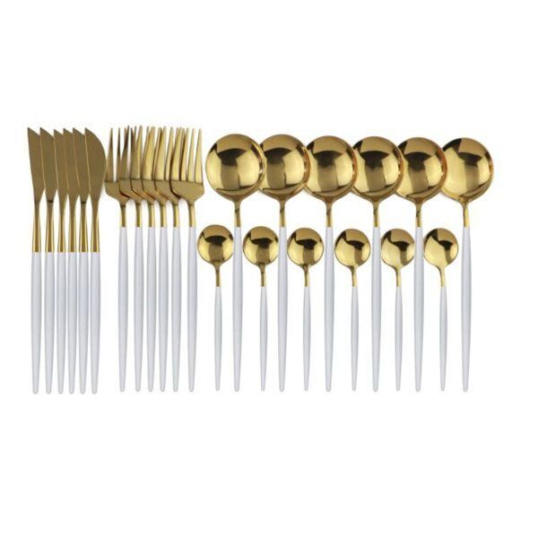 24pcs white and gold color handle cutlery-C11-CSW