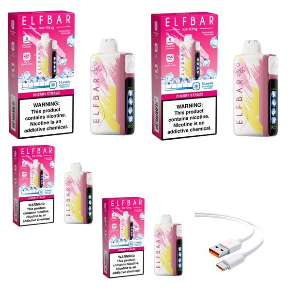 Elfbar Ice King 25k Cherry Strazz +DiscoVape Charging Cable (Pack of 4)