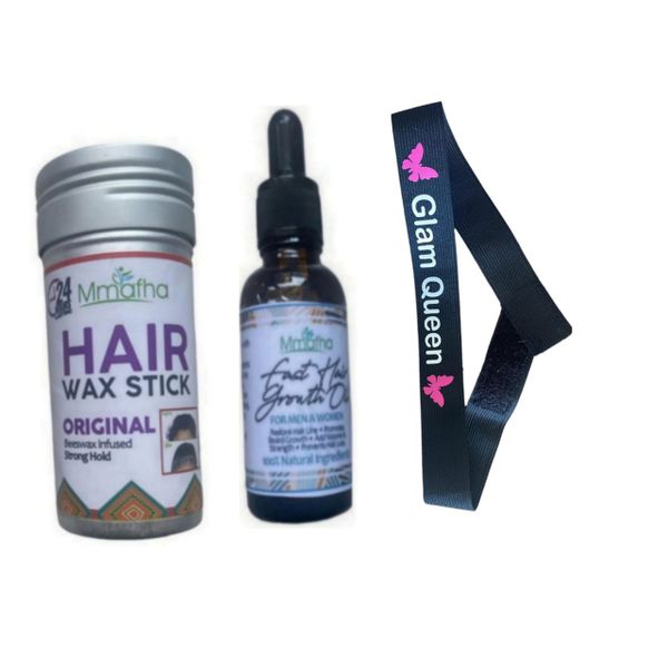 Mmafha Wax Stick + Hair Oil &amp; Glam Queen Elastic Band