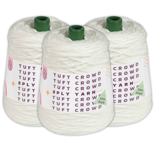 White Yarn Single Colour, 8-ply Tufting Yarn, 100% Acrylic Yarn (3x400g)