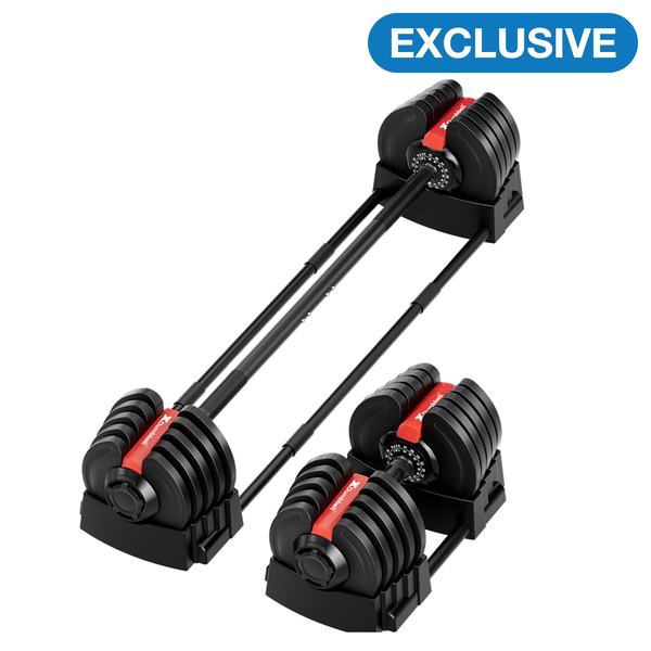 XDumbbell Patented 2-in-1 40KG Multi-function Adjustable Dumbbell-Barbell Set - 2 to 40kg - 16 Weight Increments