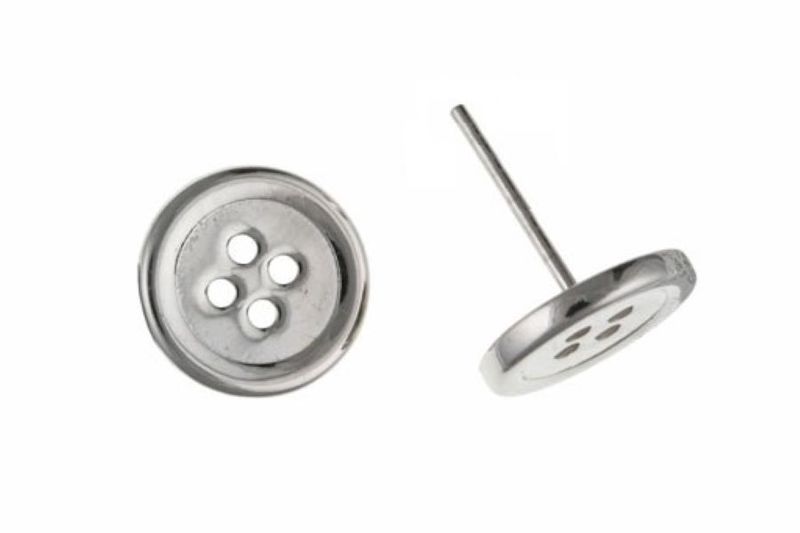 Silver Button Stud Earrings