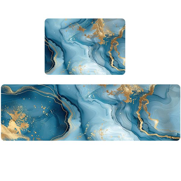 Black Marble Anti-Fatigue Kitchen Mats 2-Piece Set 120cm+80cm