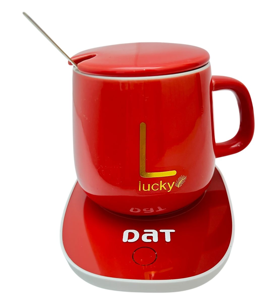 Dat Red Ceramic Coffee Mug Set with Warming Coaster