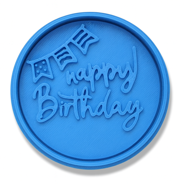 Happy Birthday Fondant Stamp - 3D Printed - Blue (6 cm)