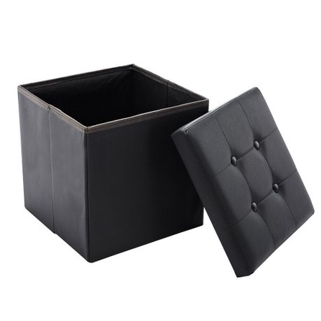 Knight Single Ottoman Bench Footstool, Black Leather Storage Box With Lid