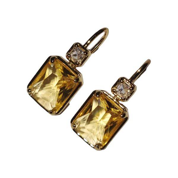 Gemstone Crystal Cubic Zirconia, Yellow-Gold Plated Drop Earrings
