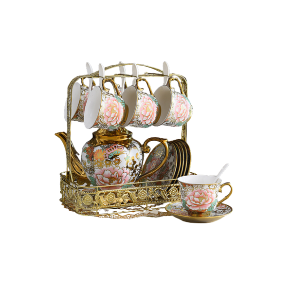 European-Style High-End Tea Set Ceramic Coffee Mug Flower Tea Coffee 20 Pieces