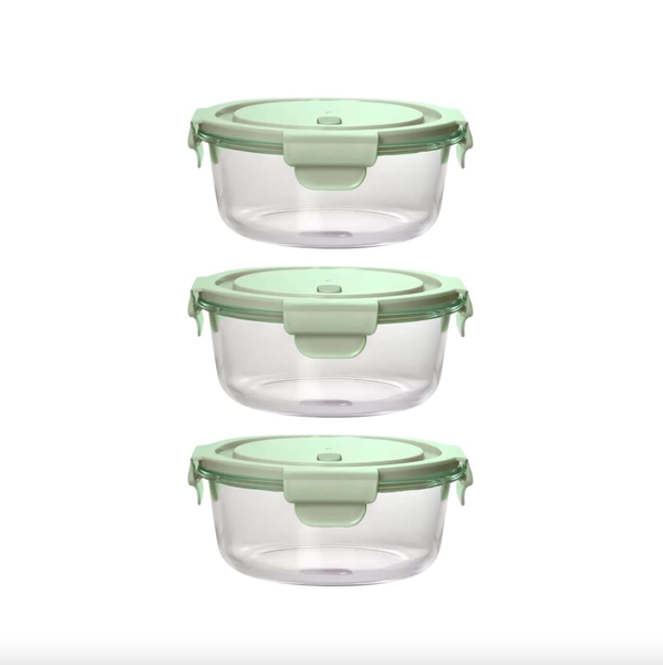 660ml Leak-Proof Glass Round Food Containers - 3 Pack Mix