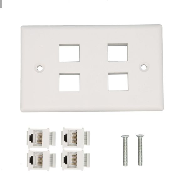 4-Port Cat6 Ethernet Wall Plate for Home/Office