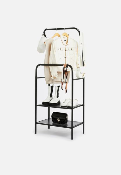 Iron Cloth Rack with Mesh Shelves - Black