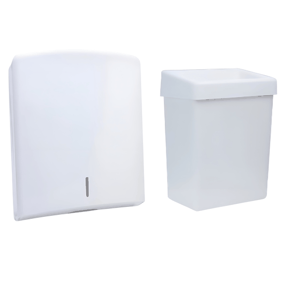 White C-Fold Paper Towel Dispenser &amp; 20L Wall Mount Waste Bin Combo