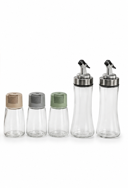 PANOLI 5 Piece Oil &amp; Seasoning Jar Set -PACK OF 2