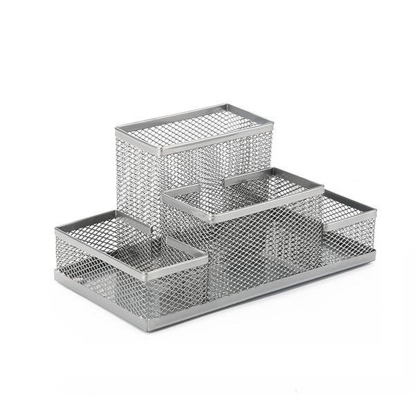 Metal Mesh Home Office Desk Mail Organizer File Holders-Silver