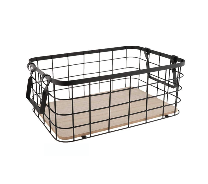 Metal Basket with Wooden Base
