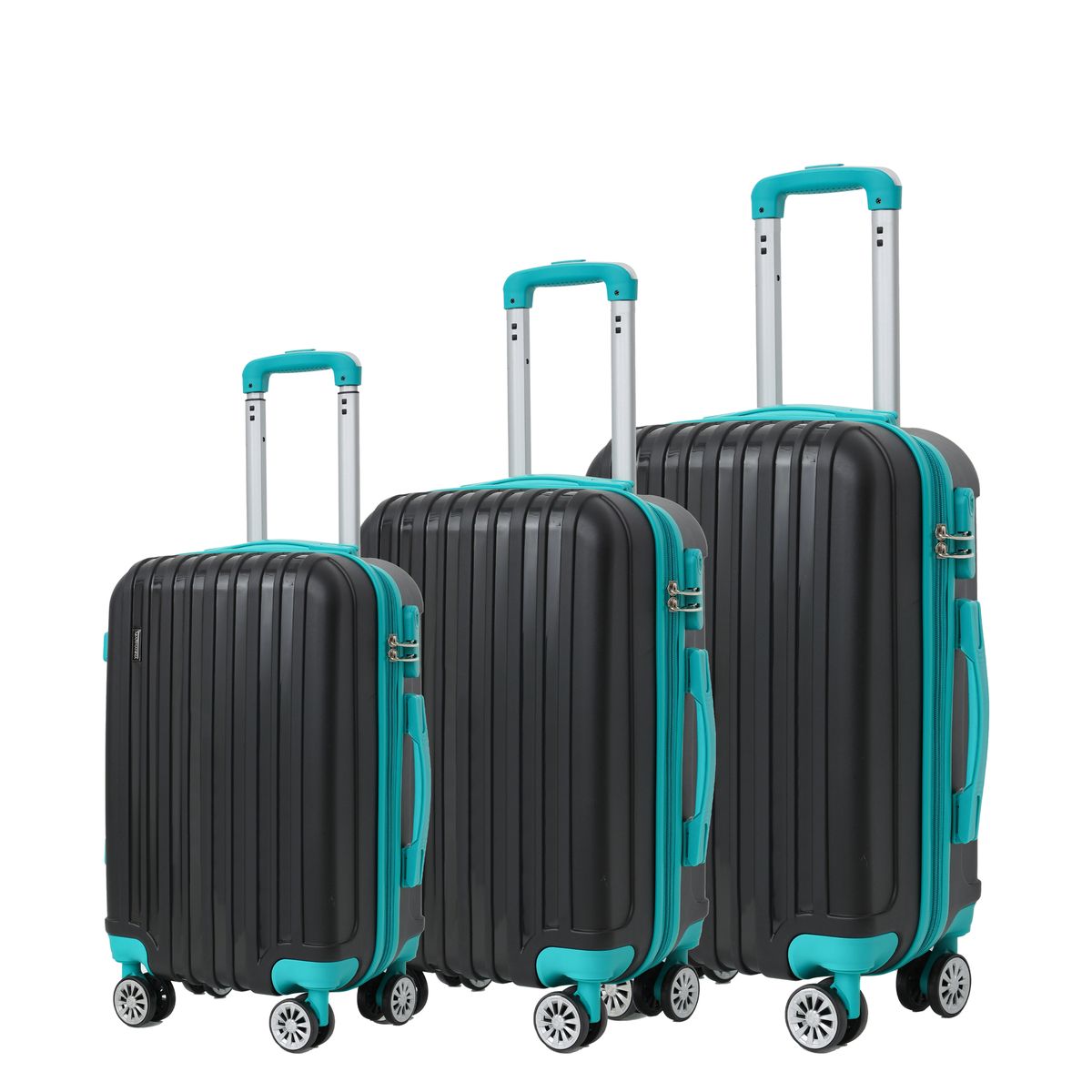 Garmanna - 3 Piece Trolley ABS Hard Luggage Bag Set - Black Green