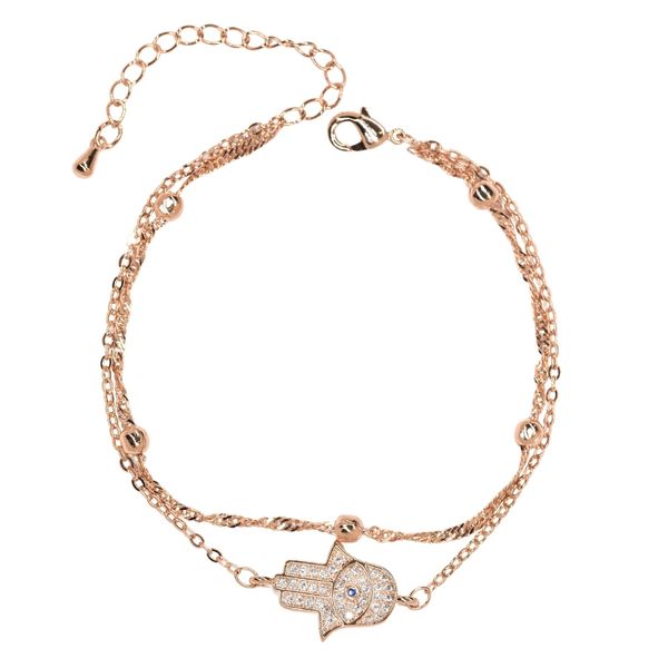 iDesire Cubic Zirconia Rose Gold Fatima Hand / Hamsa Bracelet