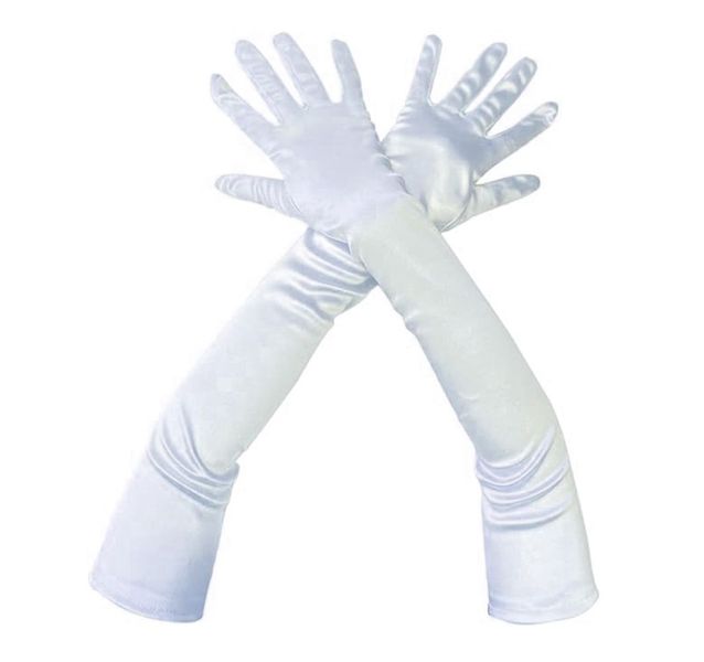 Classic White Opera Length Satin Gloves - One Size Fits Most
