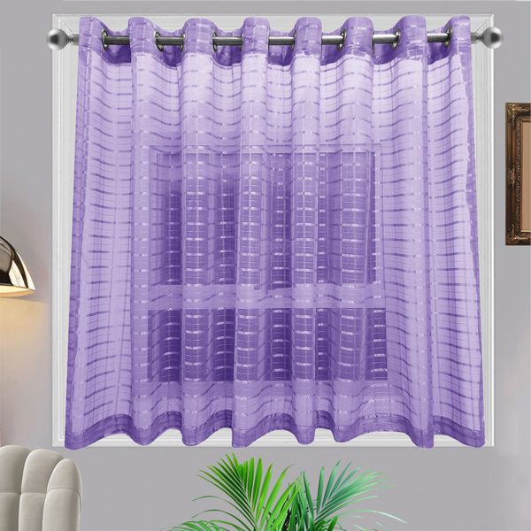Matoc Designs Café Curtain -Single Layer - Grid Voile Purple - Eyelet