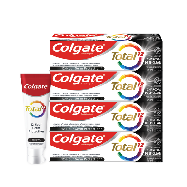 Colgate Total 12 Charcoal Deep Clean Multi-Benefit Toothpaste, 4x75ml