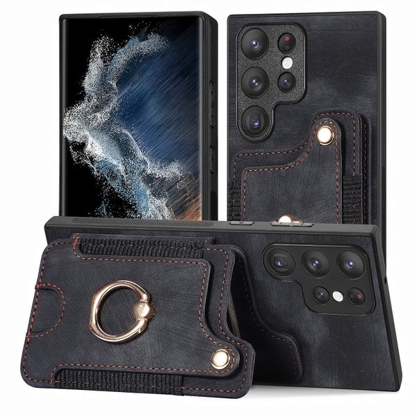 Finger Ring Case Compatible With Samsung Galaxy S22 Ultra Leather Cover