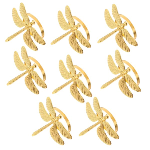 Decor Elegant Durable Metal Dragonfly Napkin Rings - Set Of 8