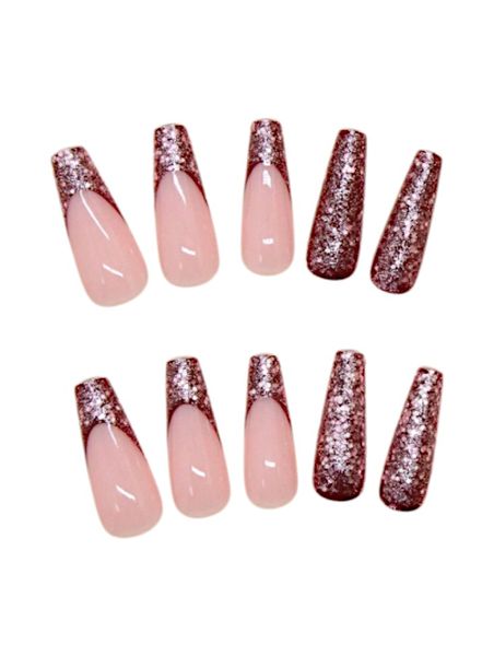 24 Piece - French Tipped Plum with Pink Glitter Nail Set