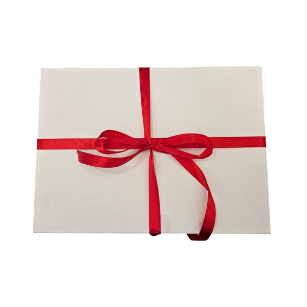 White Gift Box, Red Tissue &amp; Ribbon Set