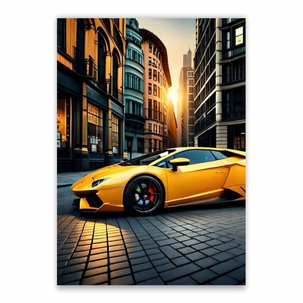 Yellow Lamborghini City Poster - A1