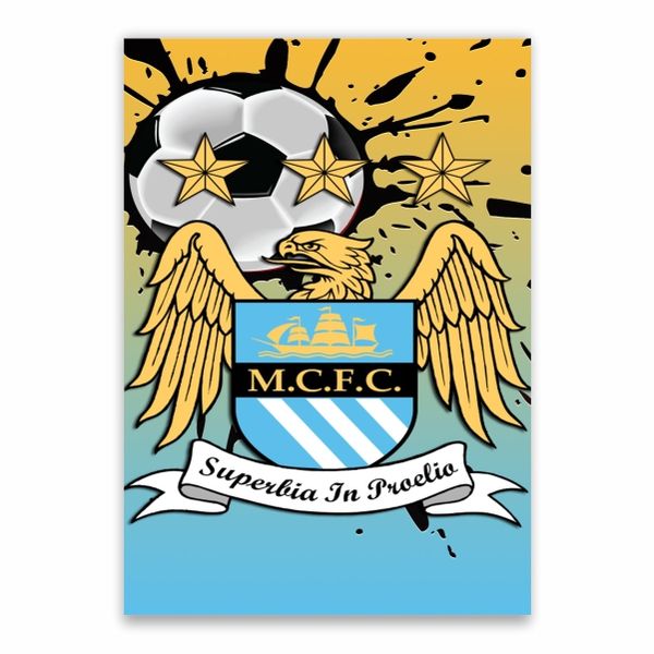 Manchester City Badge Soccer Ball Background Poster - A1