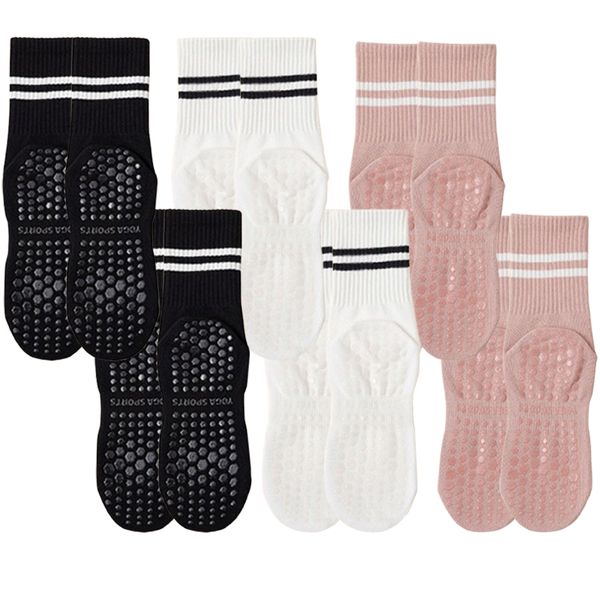 6 Pairs Women Non Slip Grip Yoga Socks for Pilates, Barre, Gym and Workout