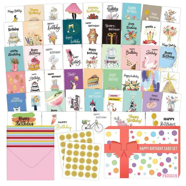 PEISKOS 103PCS Unique Birthday Cards Set with Envelopes &amp; Stickers Gift Box